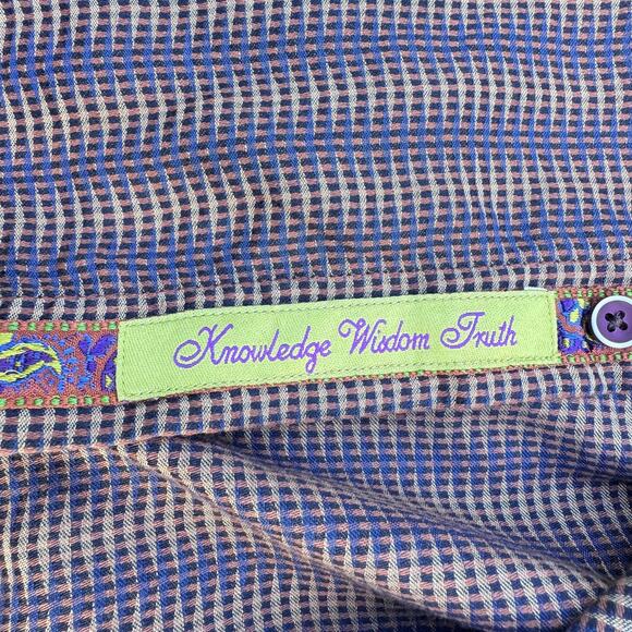 Robert Graham Shirt Mens 2XL Blue Purple Plaid Button Up Knowledge Wisdom Truth - Picture 4 of 11